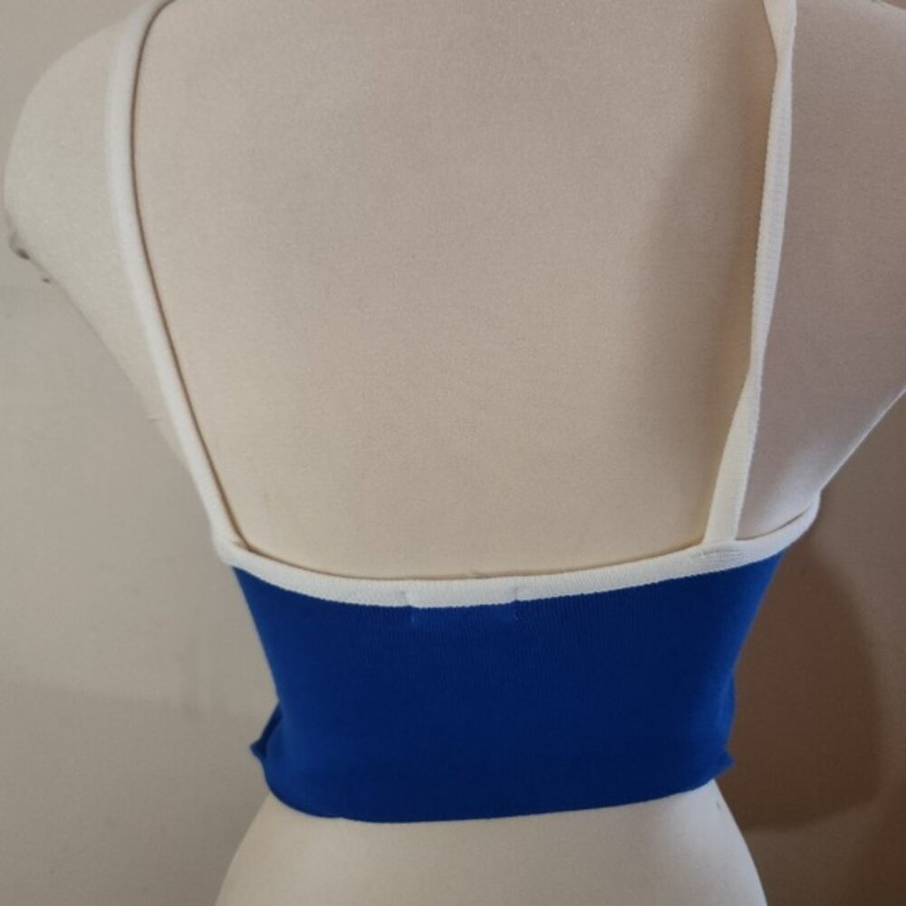 Debut Baseball Print Knit Crop Tank Top Women's ML Blue White Red Strappy - Picture 2 of 7